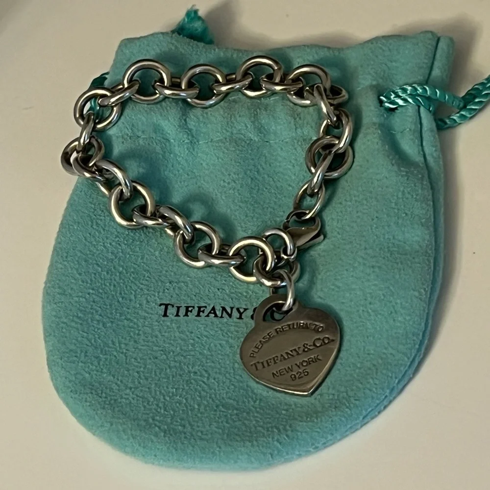 Tiffany & Co. Silver Charm Bracelet with Turquoise Heart Charm